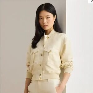 Lauren Ralph Lauren Wms Viscose/Linen Blend Bomber Jacket Ivory Sz 10 NEW! $295